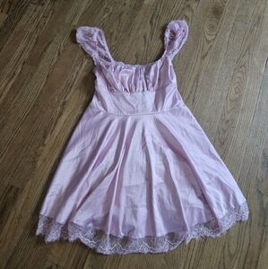 Pink Lace Trim Babydoll Dress